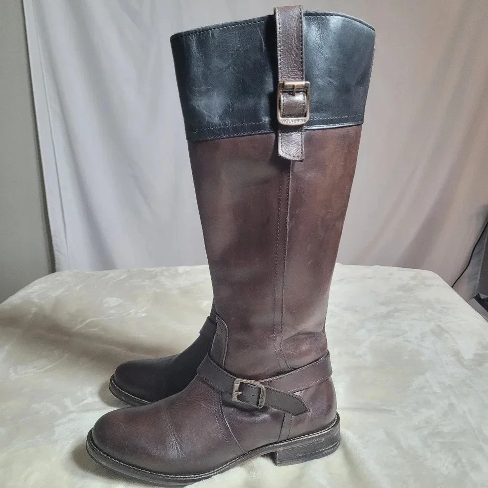 Wolverine Brown and Black Leather Knee-High Boots 6.5